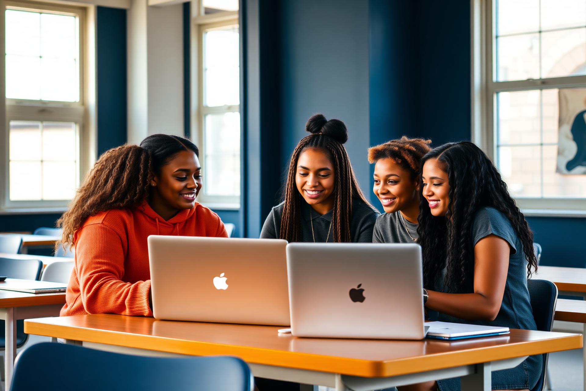 Students collaborating in a college classroom